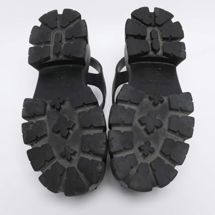 Pre Owned Prada Black Rubber Monolith Sandals Size 38