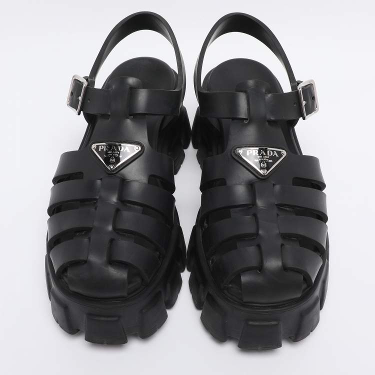 Pre Owned Prada Black Rubber Monolith Sandals Size 38