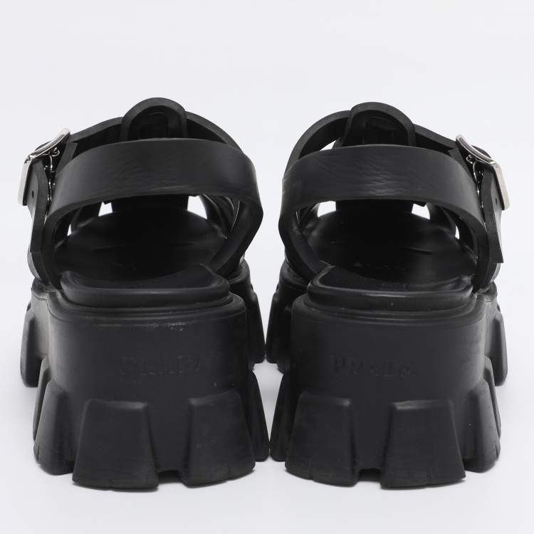 Pre Owned Prada Black Rubber Monolith Sandals Size 38