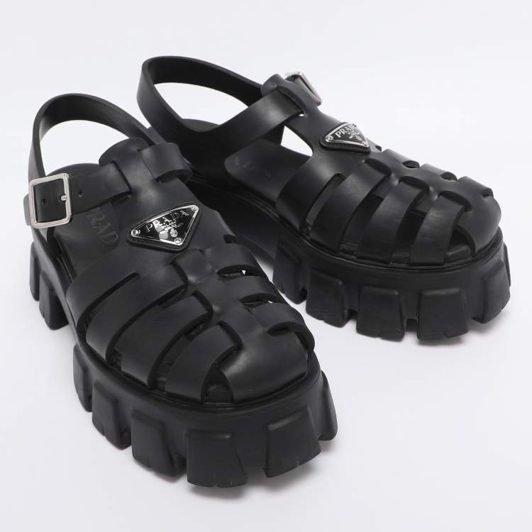 Pre Owned Prada Black Rubber Monolith Sandals Size 38