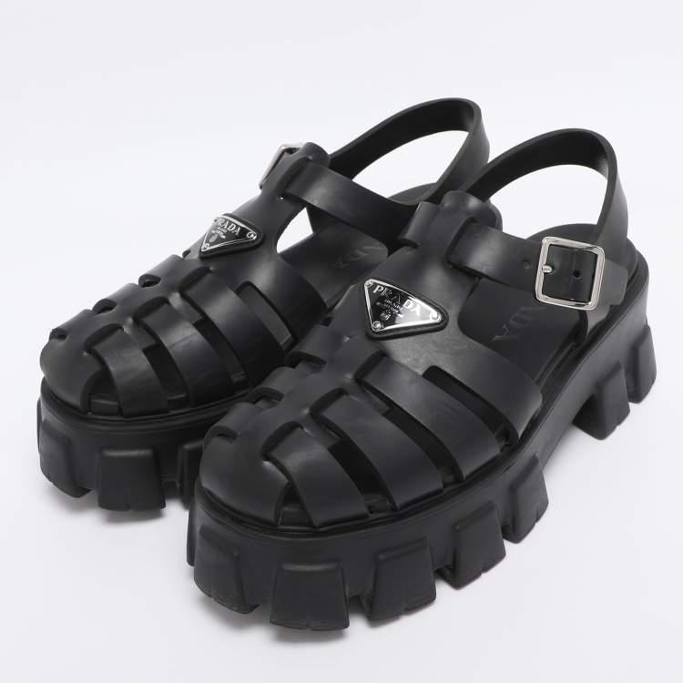 Pre Owned Prada Black Rubber Monolith Sandals Size 38