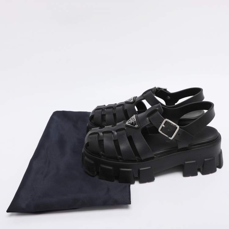 Pre Owned Prada Black Rubber Monolith Sandals Size 38