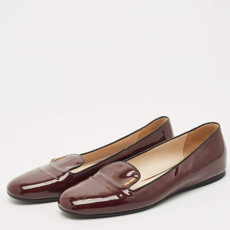 Pre Owned Prada Burgundy Patent Leather Smoking Slippers Size 41