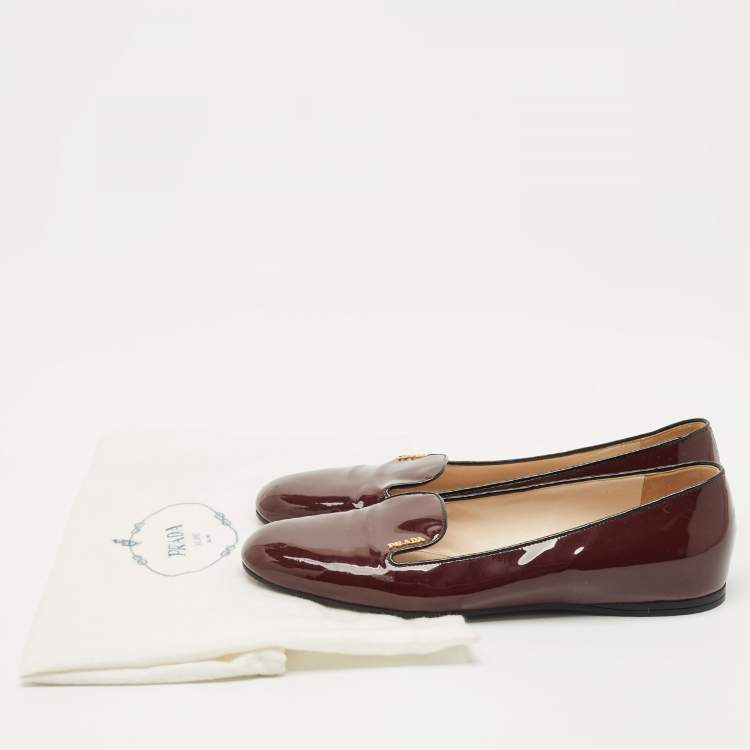 Pre Owned Prada Burgundy Patent Leather Smoking Slippers Size 41