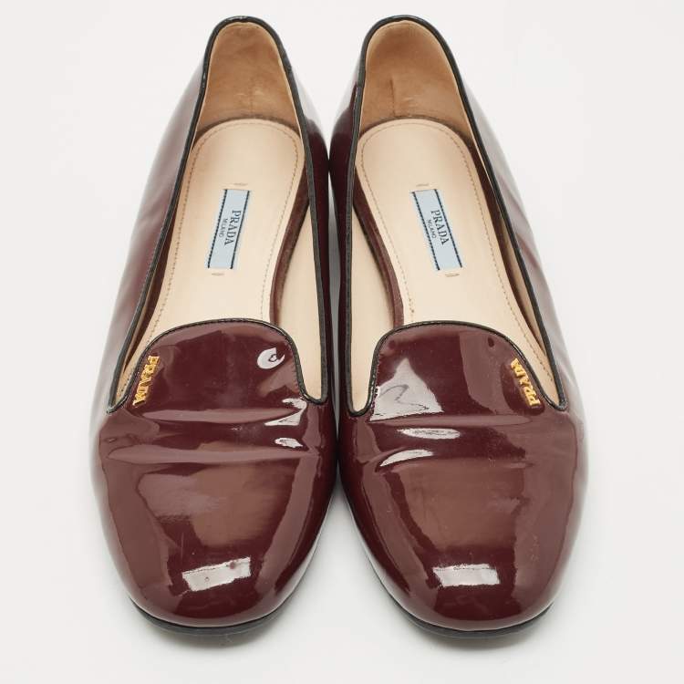 Pre Owned Prada Burgundy Patent Leather Smoking Slippers Size 41
