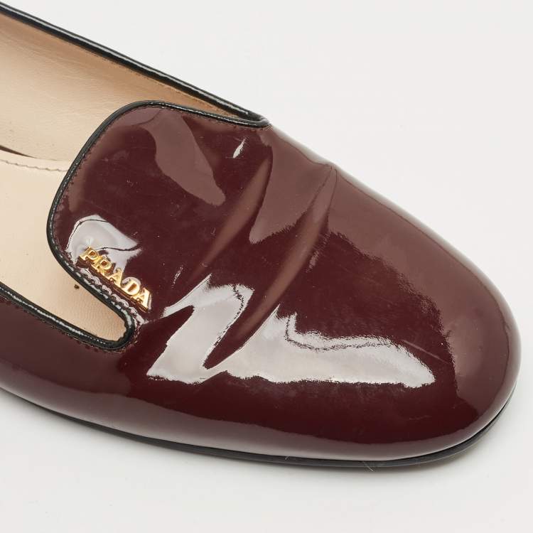 Pre Owned Prada Burgundy Patent Leather Smoking Slippers Size 41