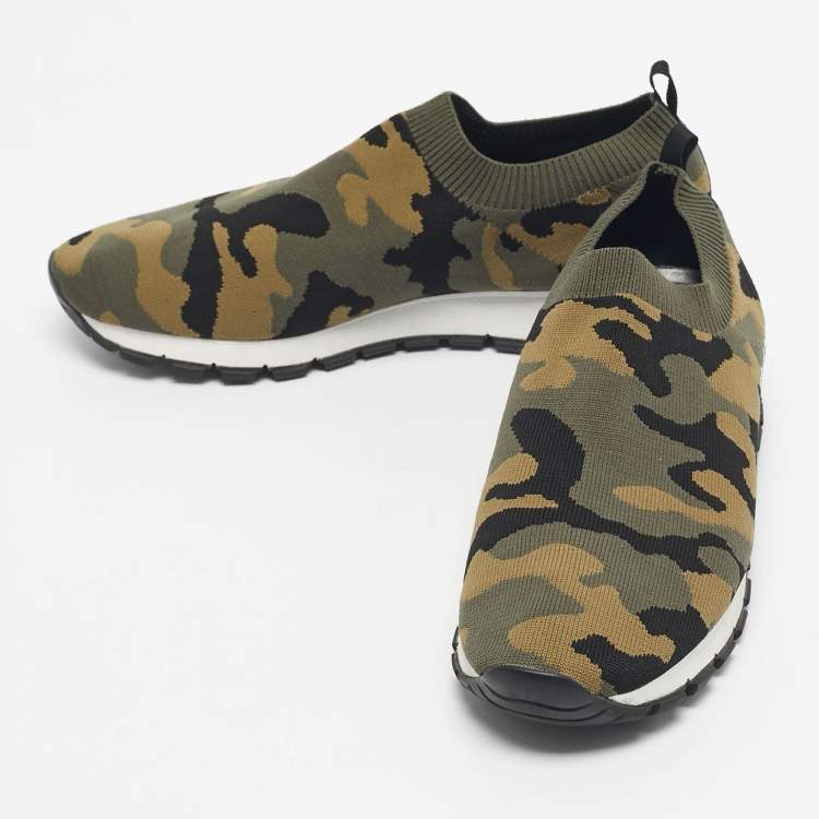 Pre Owned Prada Multicolor Camouflage Fabric Slip On Sneakers Size 38