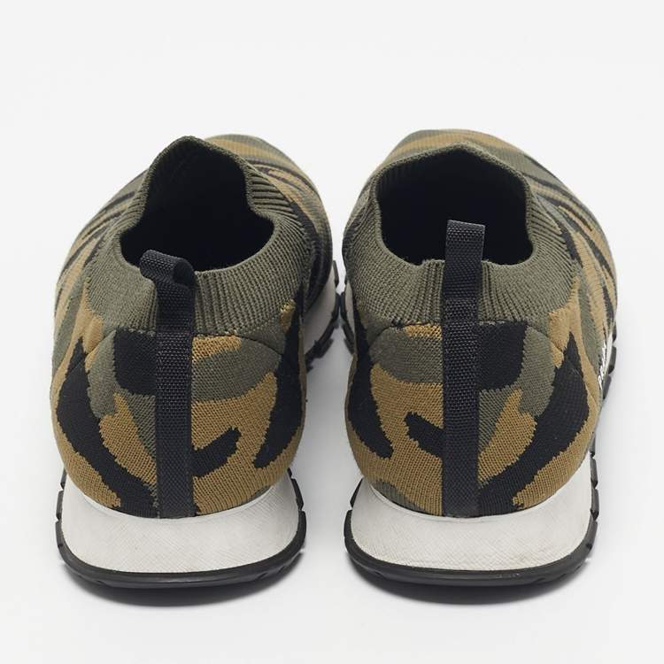 Pre Owned Prada Multicolor Camouflage Fabric Slip On Sneakers Size 38