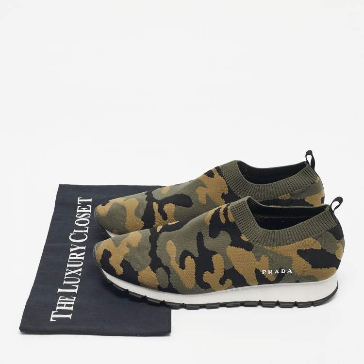Pre Owned Prada Multicolor Camouflage Fabric Slip On Sneakers Size 38