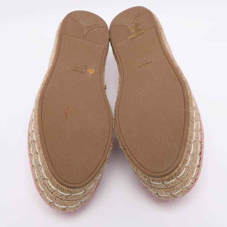 Pre Owned Prada Pink Leather Platform Espadrille Flats Size 39
