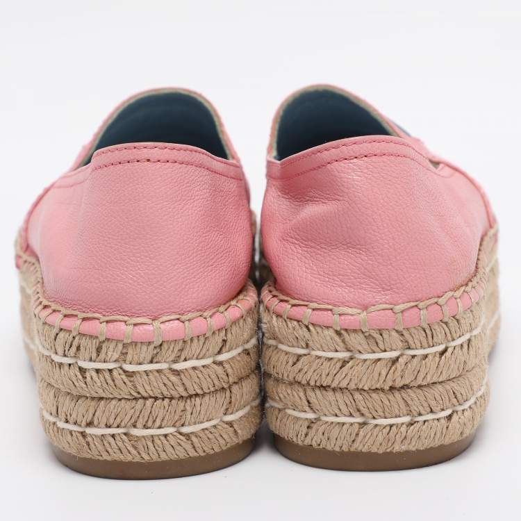 Pre Owned Prada Pink Leather Platform Espadrille Flats Size 39