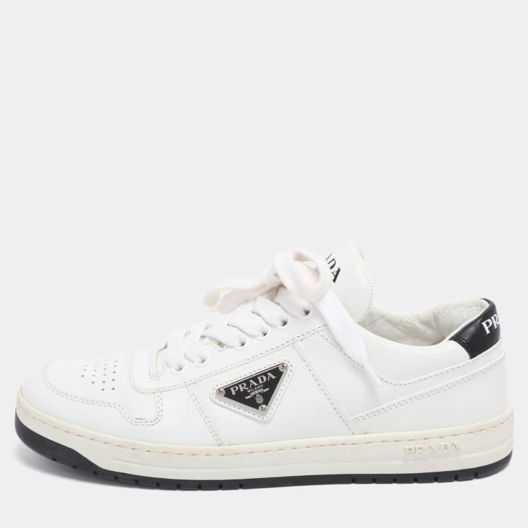 Pre Owned Prada White Leather Downtown Low Top Sneakers Size 37.5