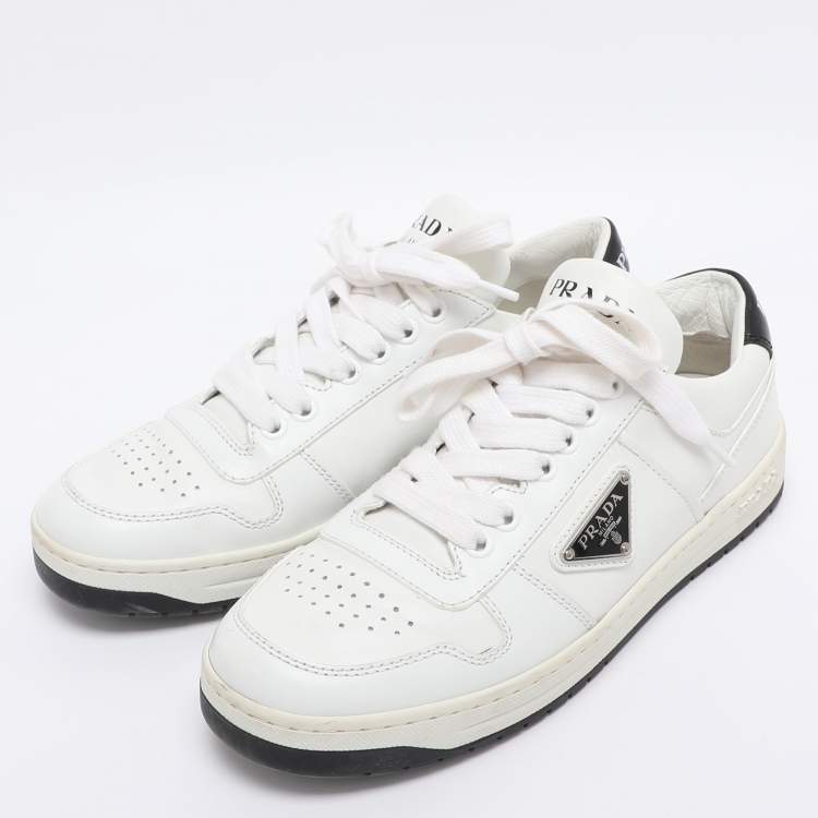 Pre Owned Prada White Leather Downtown Low Top Sneakers Size 37.5
