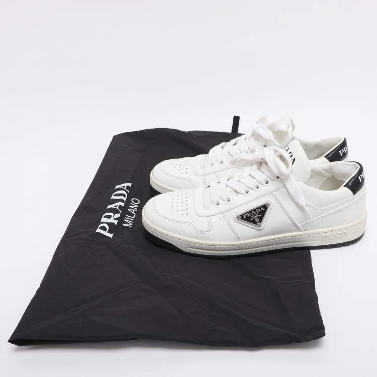 Pre Owned Prada White Leather Downtown Low Top Sneakers Size 37.5