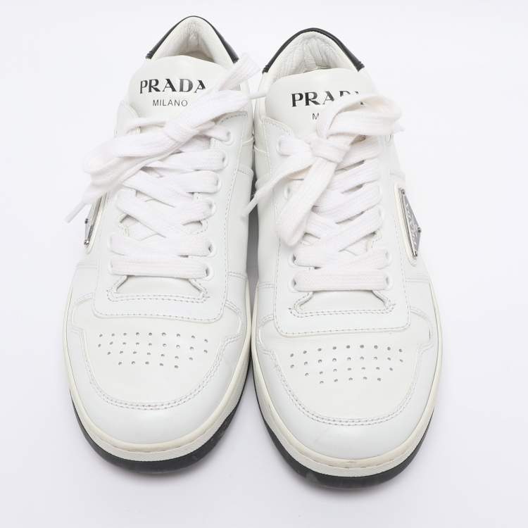 Pre Owned Prada White Leather Downtown Low Top Sneakers Size 37.5