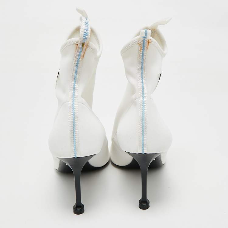 Pre Owned Prada White Stretch Fabric Open Toe Ankle Length Boots Size 39