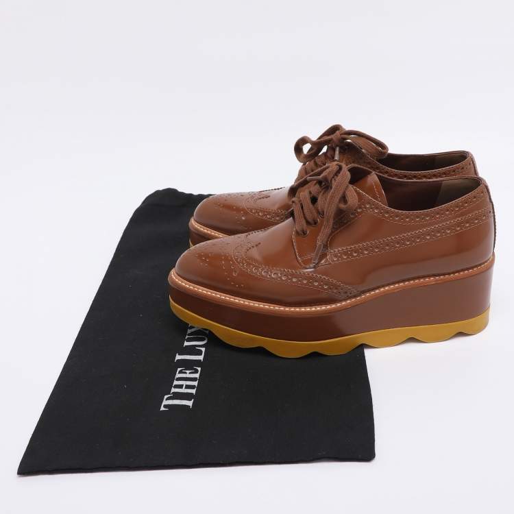 Pre Owned Prada Brown Brogue Leather Platform Derby Sneakers Size 35.5