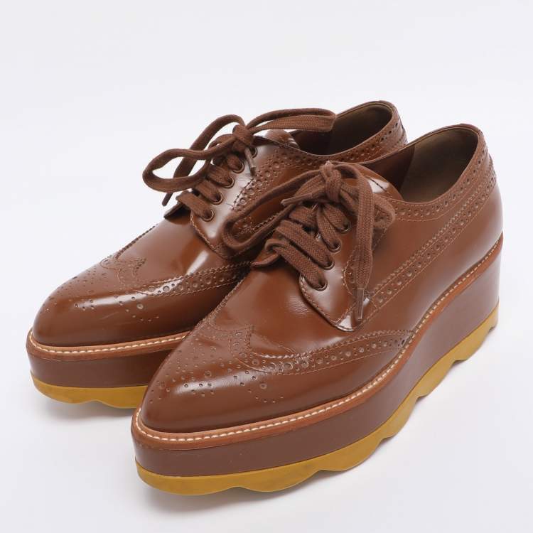 Pre Owned Prada Brown Brogue Leather Platform Derby Sneakers Size 35.5