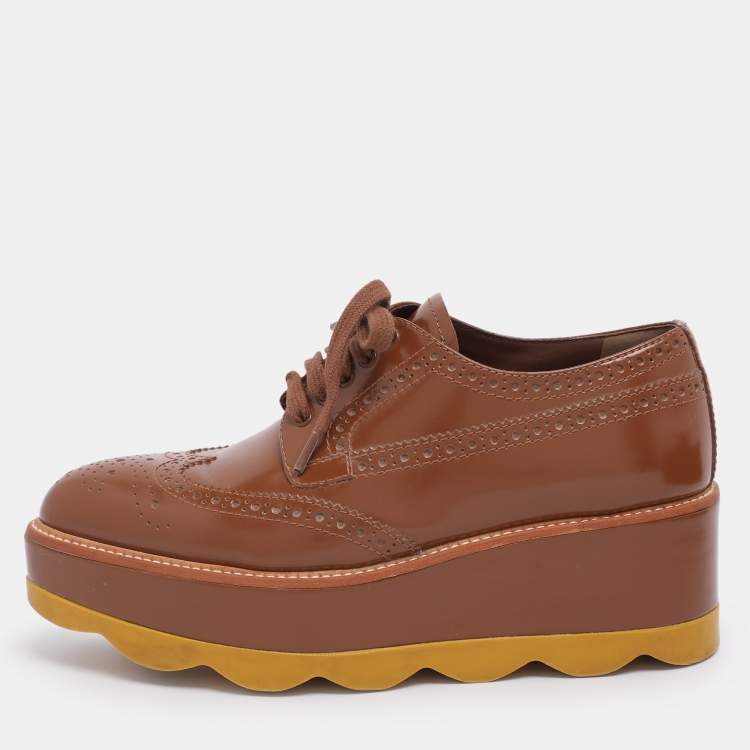 Pre Owned Prada Brown Brogue Leather Platform Derby Sneakers Size 35.5