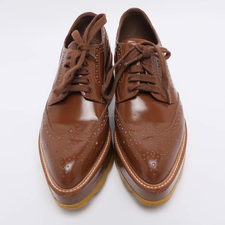 Pre Owned Prada Brown Brogue Leather Platform Derby Sneakers Size 35.5