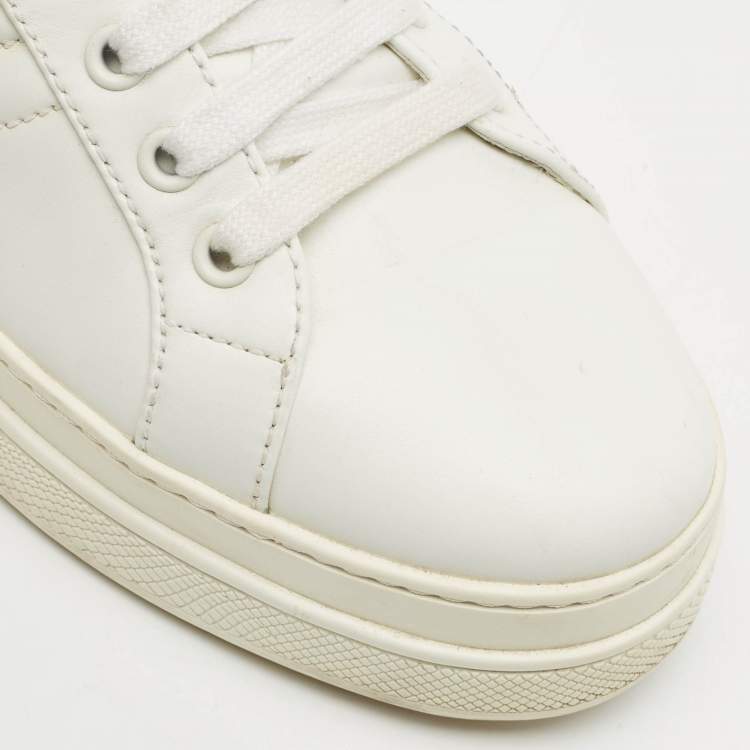 Pre Owned Prada White/Pink Leather Low Top Sneakers Size 37.5