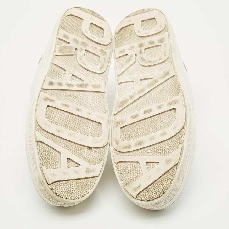 Pre Owned Prada White/Pink Leather Low Top Sneakers Size 37.5