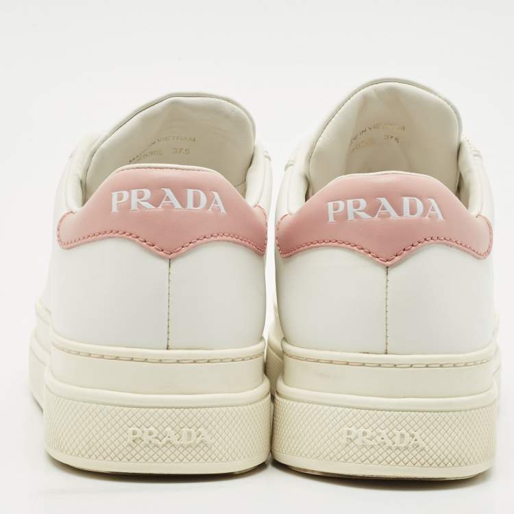Pre Owned Prada White/Pink Leather Low Top Sneakers Size 37.5