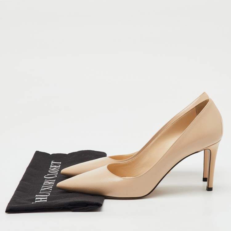 Pre Owned Prada Beige Saffiano Patent Leather Pointed Toe Pumps Size 39