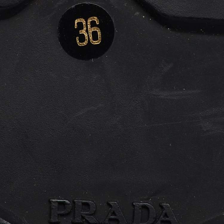 Pre Owned Prada Black Leather T-Strap Platform Wedge Sandals Size 36