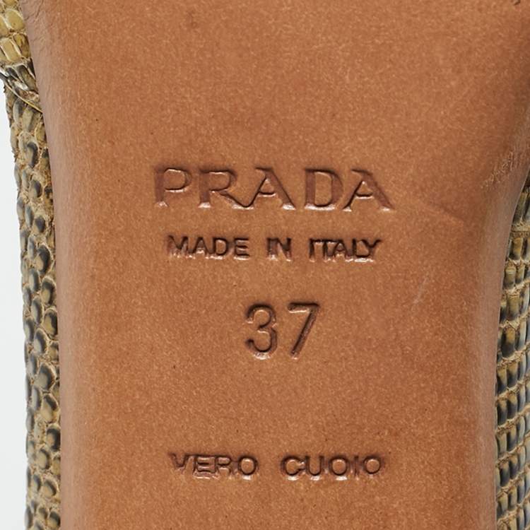 Pre Owned Prada Cream/Black Lizard T Strap Pumps Size 37