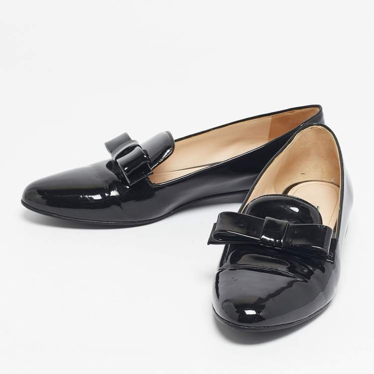 Pre Owned Prada Black Patent Leather Bow Smoking Slippers Size 39
