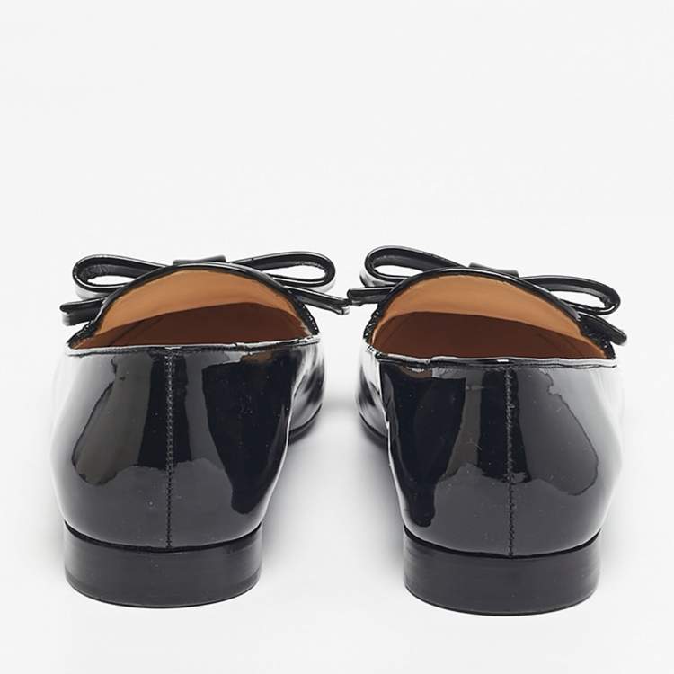 Pre Owned Prada Black Patent Leather Bow Smoking Slippers Size 39