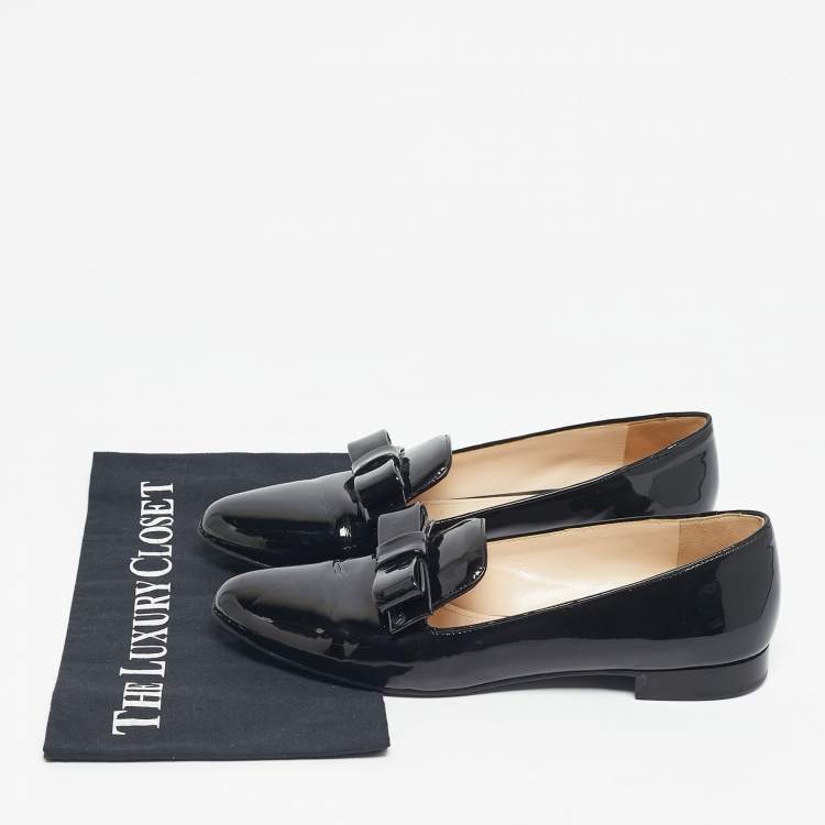 Pre Owned Prada Black Patent Leather Bow Smoking Slippers Size 39