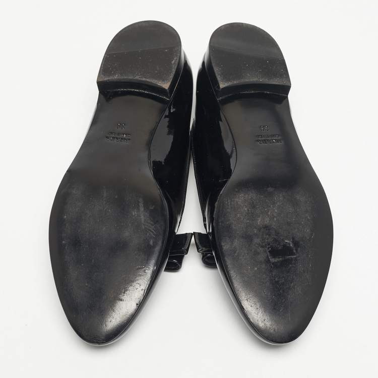 Pre Owned Prada Black Patent Leather Bow Smoking Slippers Size 39