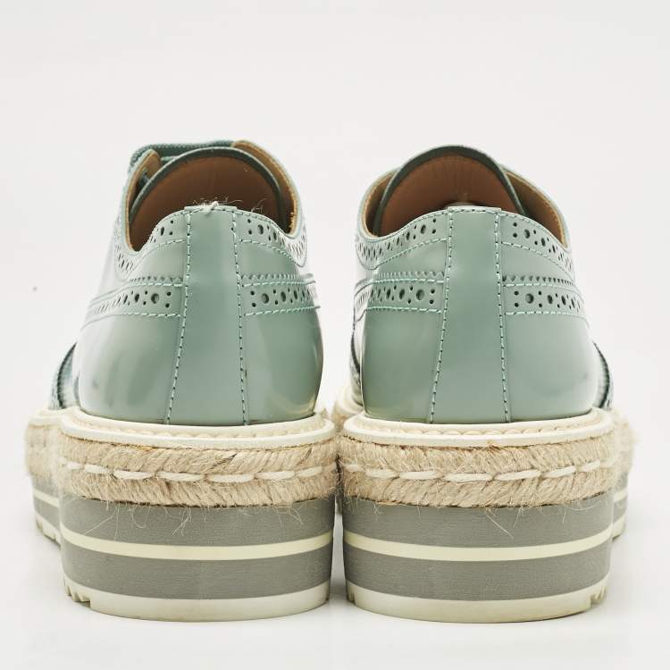 Pre Owned Prada Blue Brogue Leather Oxford Espadrille Sneakers Size 39