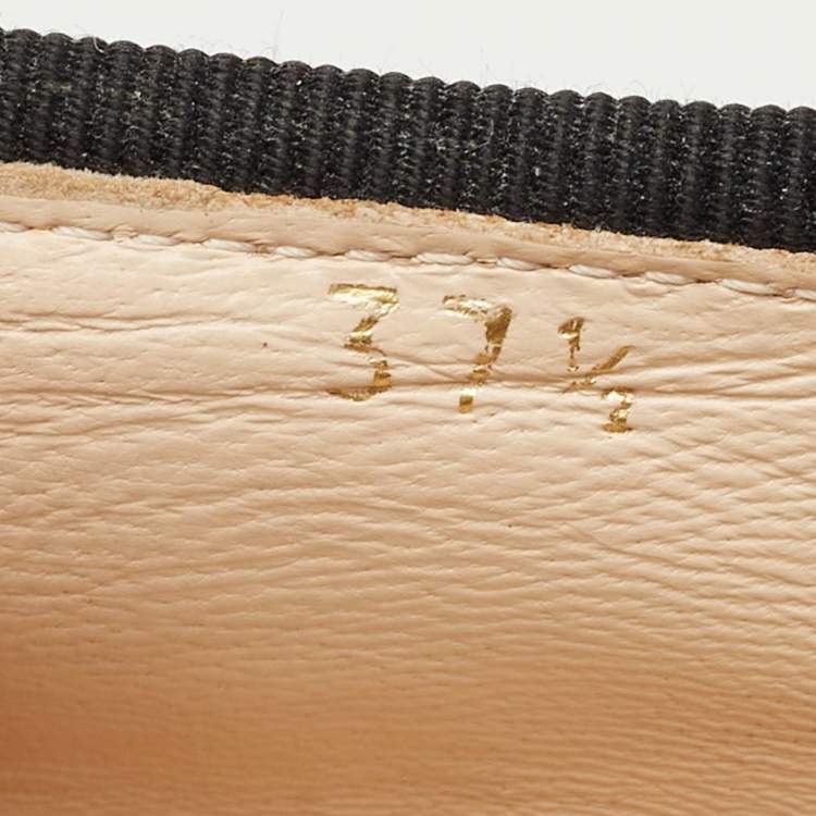 Pre Owned Prada Beige Leather and Patent Leather Cap Toe Ballet Flats Size 37.5