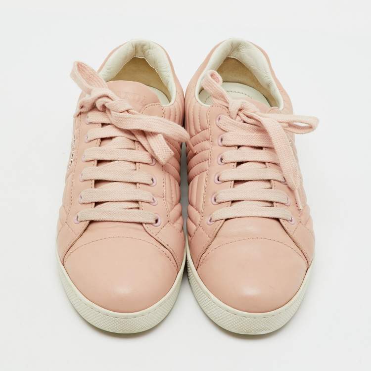 Pre Owned Prada Blush Pink Quilted Leather Low Top Sneakers Size 38.5