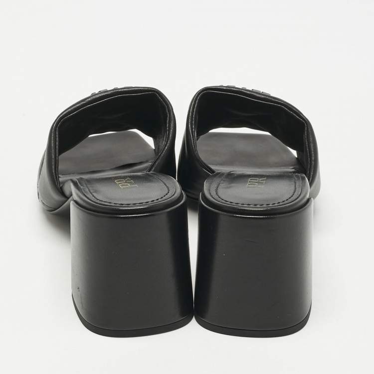 Pre Owned Prada Black Quilted Leather Block-Heel Slide Sandals Size 37