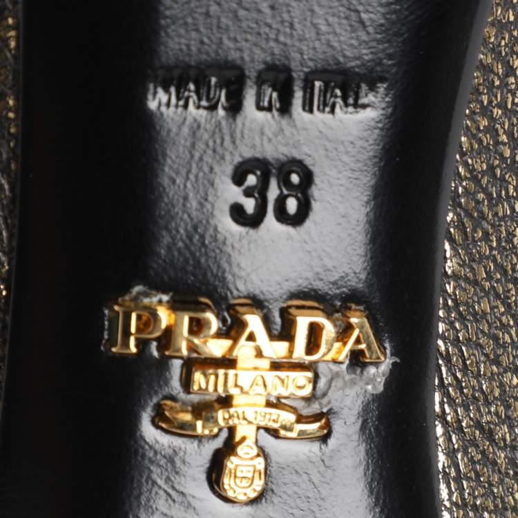 Pre Owned Prada Gold Metalic Leather Fringe Chain Detail Moccasins Size 38