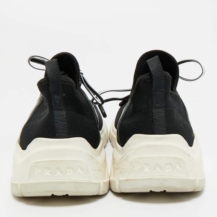 Pre Owned Prada Black Fabric and Leather Trainer  Lace Up Sneakers Size 36