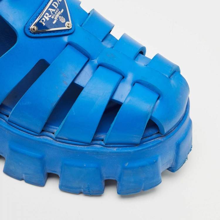 Pre Owned Prada Blue Rubber Monolith Platform Sandals Size 38