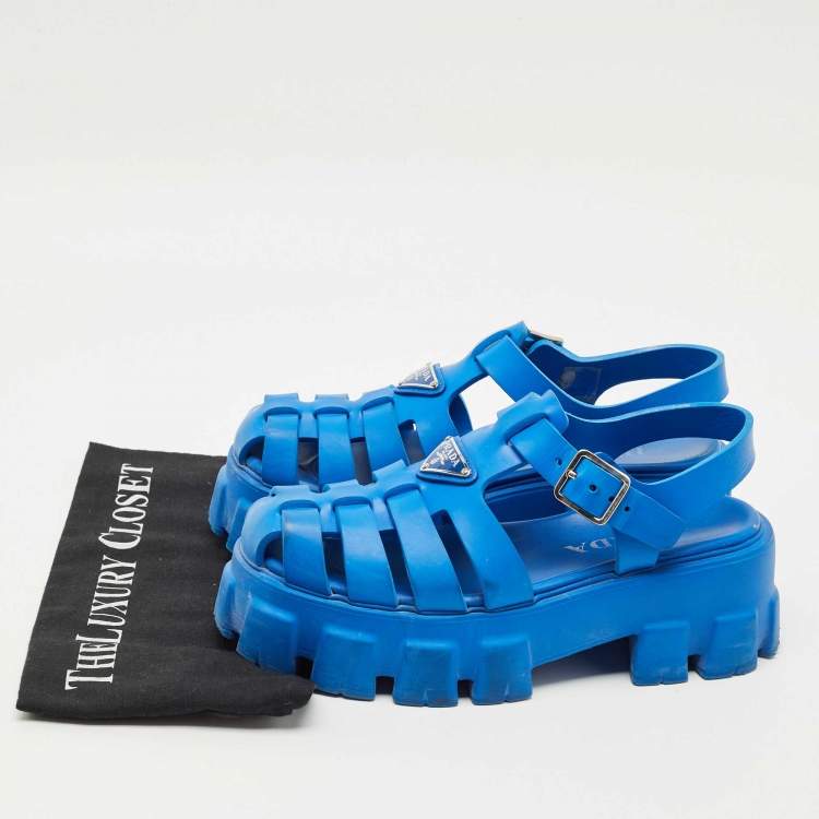 Pre Owned Prada Blue Rubber Monolith Platform Sandals Size 38