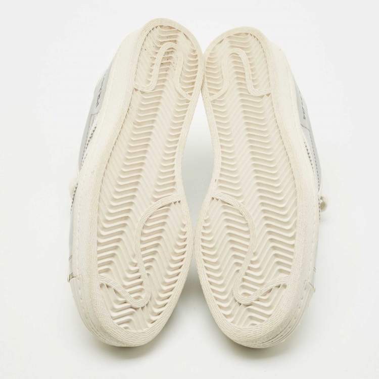 Pre Owned Prada X Adidas Silver/White Leather Superstar Lace Up Sneakers Size 39.5