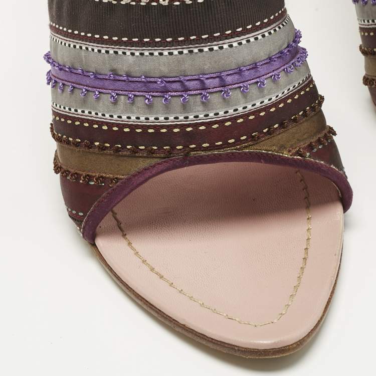 Pre Owned Prada Multicolor Satin Ribbon Bow Slide Sandals Size 39