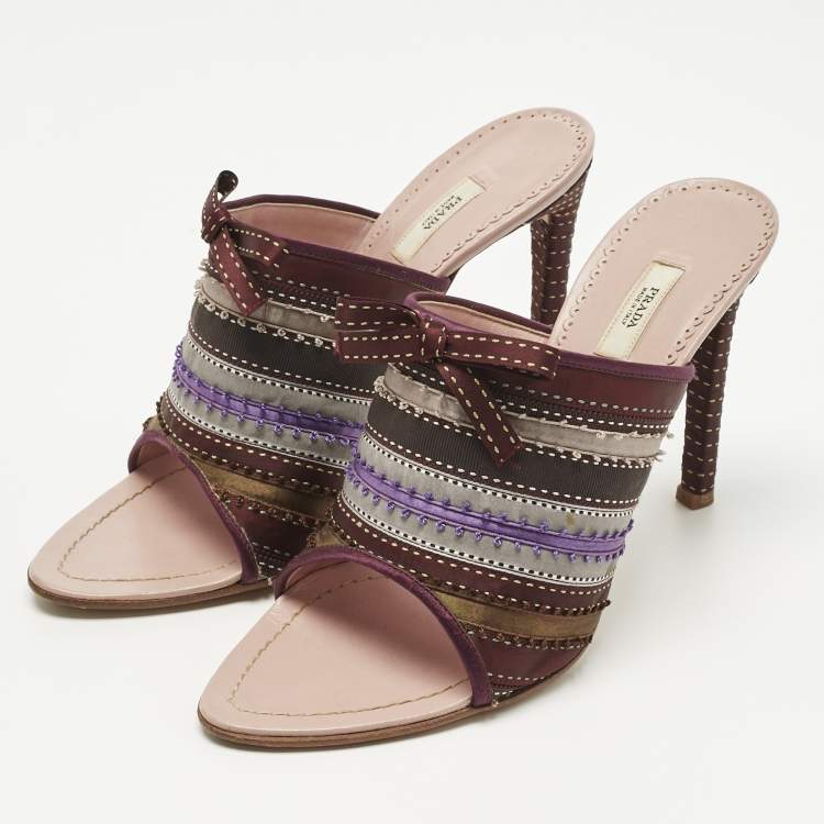 Pre Owned Prada Multicolor Satin Ribbon Bow Slide Sandals Size 39