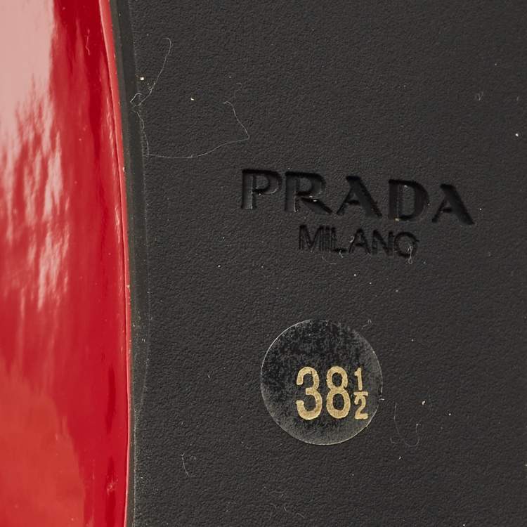 Pre Owned Prada Red Patent Leather T  Strap Wedge Pumps Size 38.5