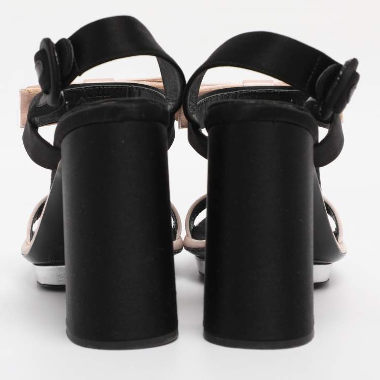 Pre Owned Prada Pink/Black Satin Bow Slingback Sandals Size 38.5