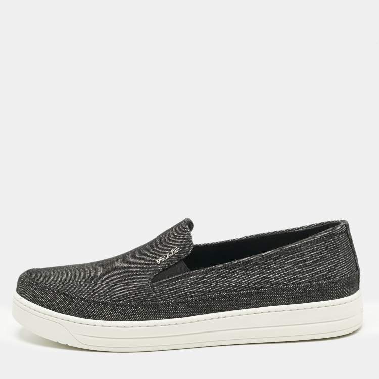 Pre Owned Prada Black Denim Slip On Sneakers Size 40
