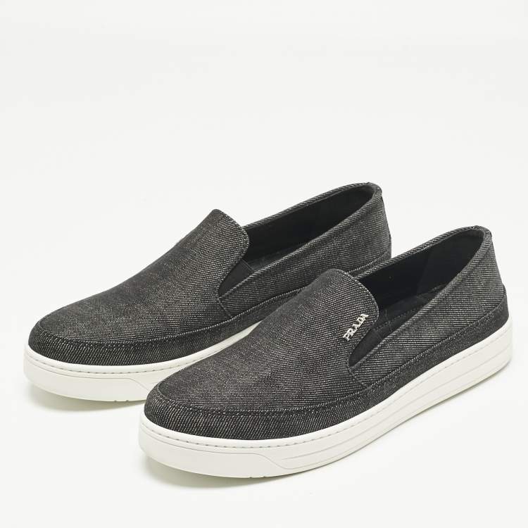 Pre Owned Prada Black Denim Slip On Sneakers Size 40