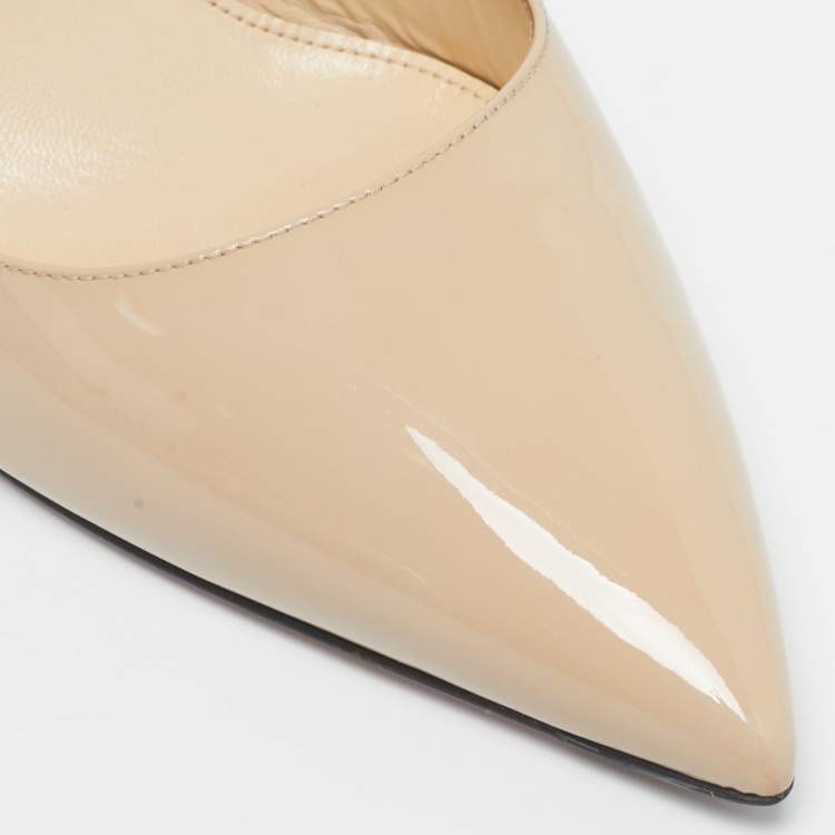 Pre Owned Prada Beige Patent Leather Pointed Toe Pumps Size 39.5